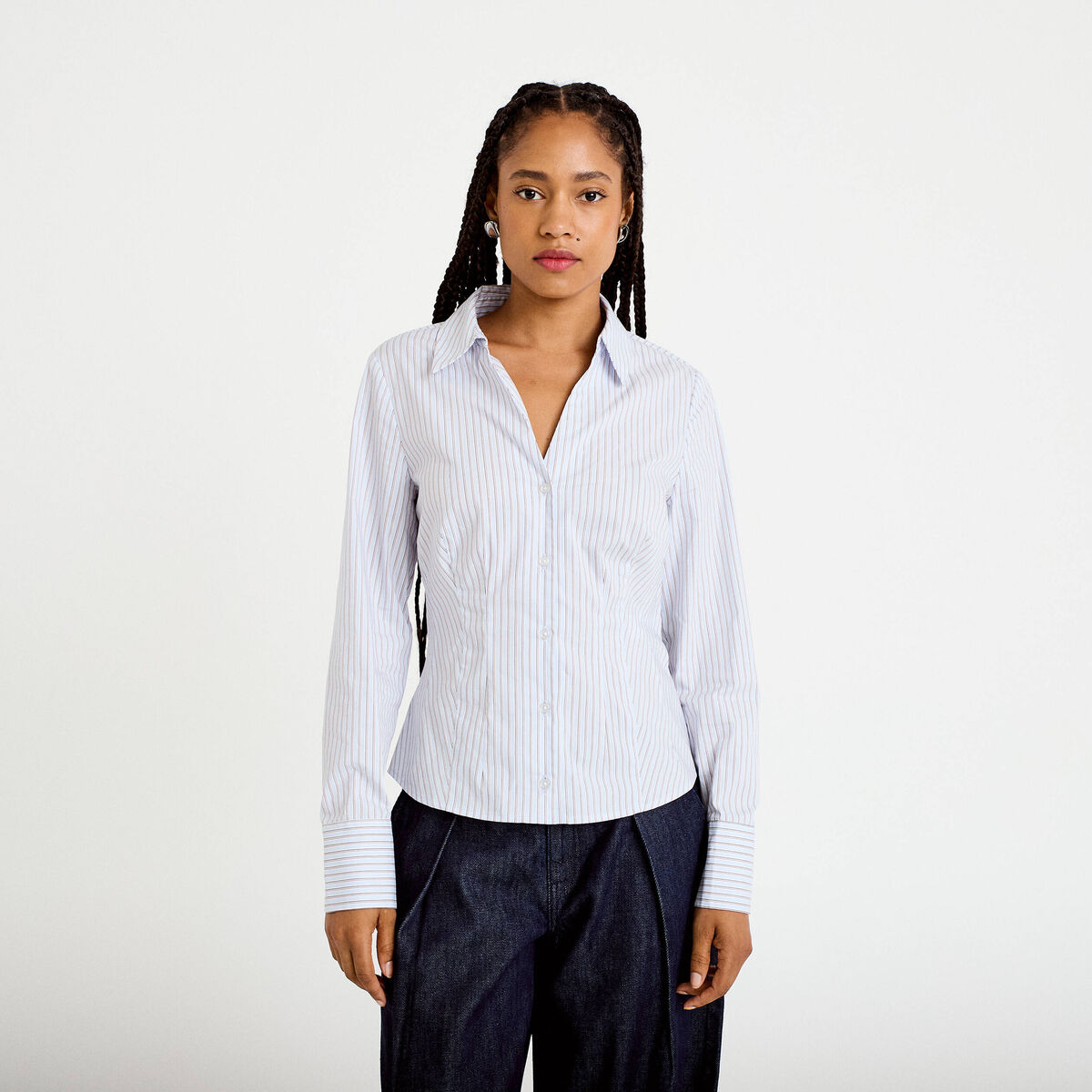 Chemise ajust&eacute;e manches longues bleu femme