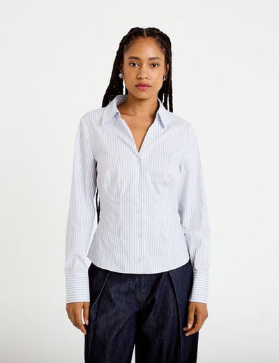 Chemise ajust&eacute;e manches longues bleu femme