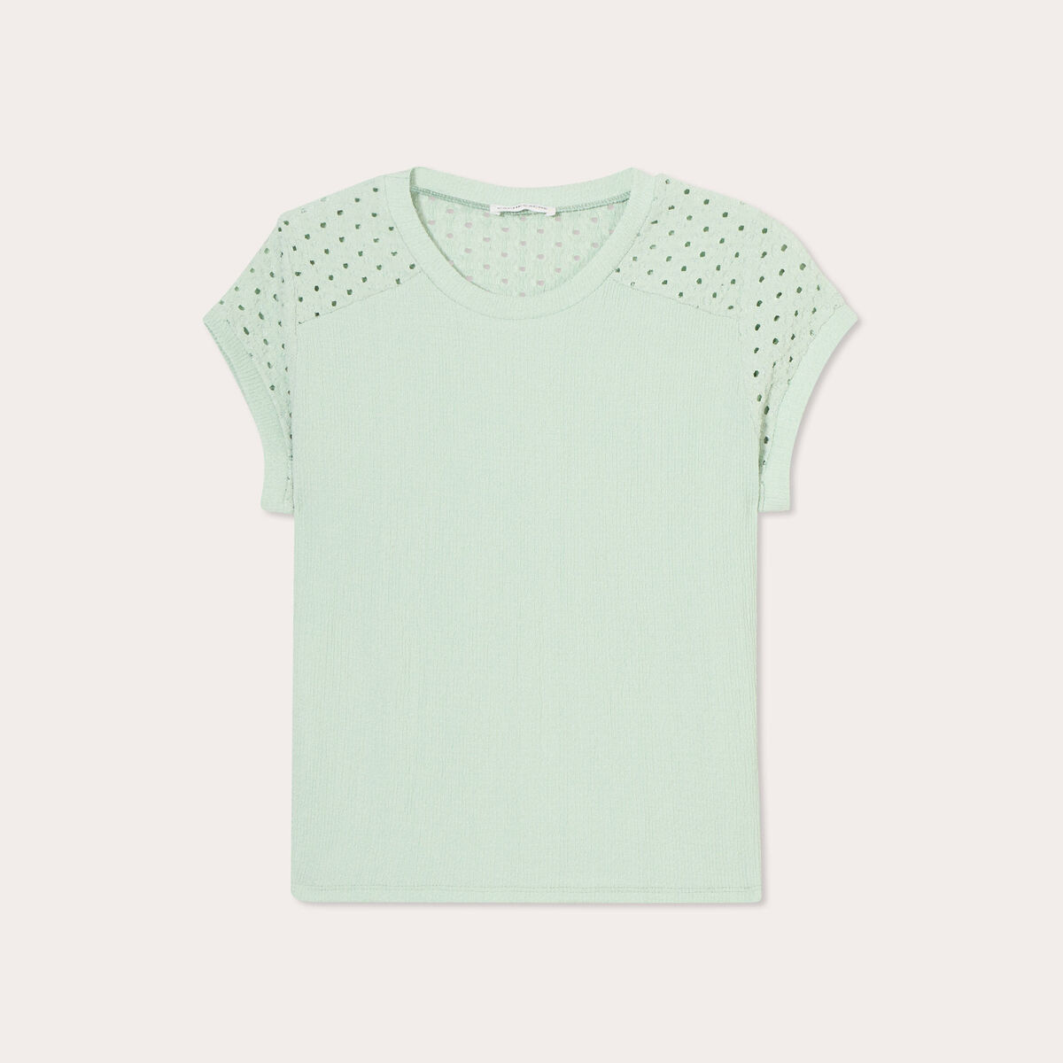 T-shirt détails ajourés vert clair femme