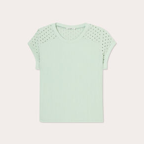 T-shirt détails ajourés vert clair femme