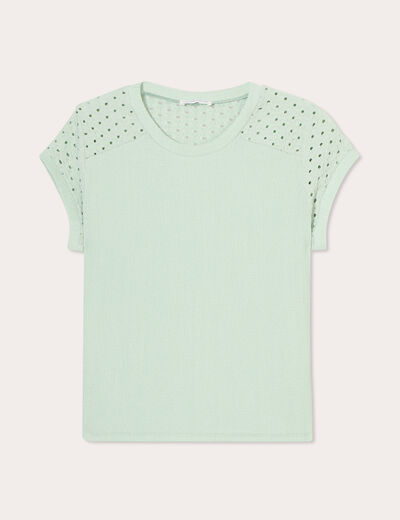 T-shirt détails ajourés vert clair femme