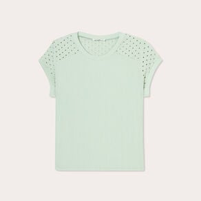 t shirt details ajoures vert clair femme T-shirt détails ajourés vert clair femme