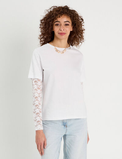 T-shirt oversize 2-en-1 blanc femme