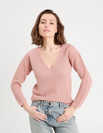 Pull ajouré manches longues rose pastel femme