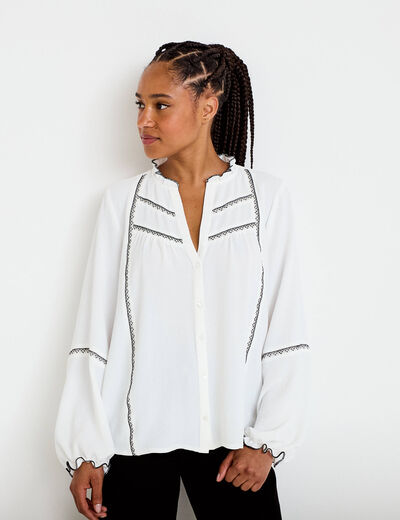 Blouse manches longues ecru femme