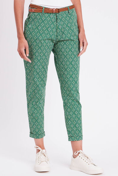Pantalon chino slim 7/8ème vert femme