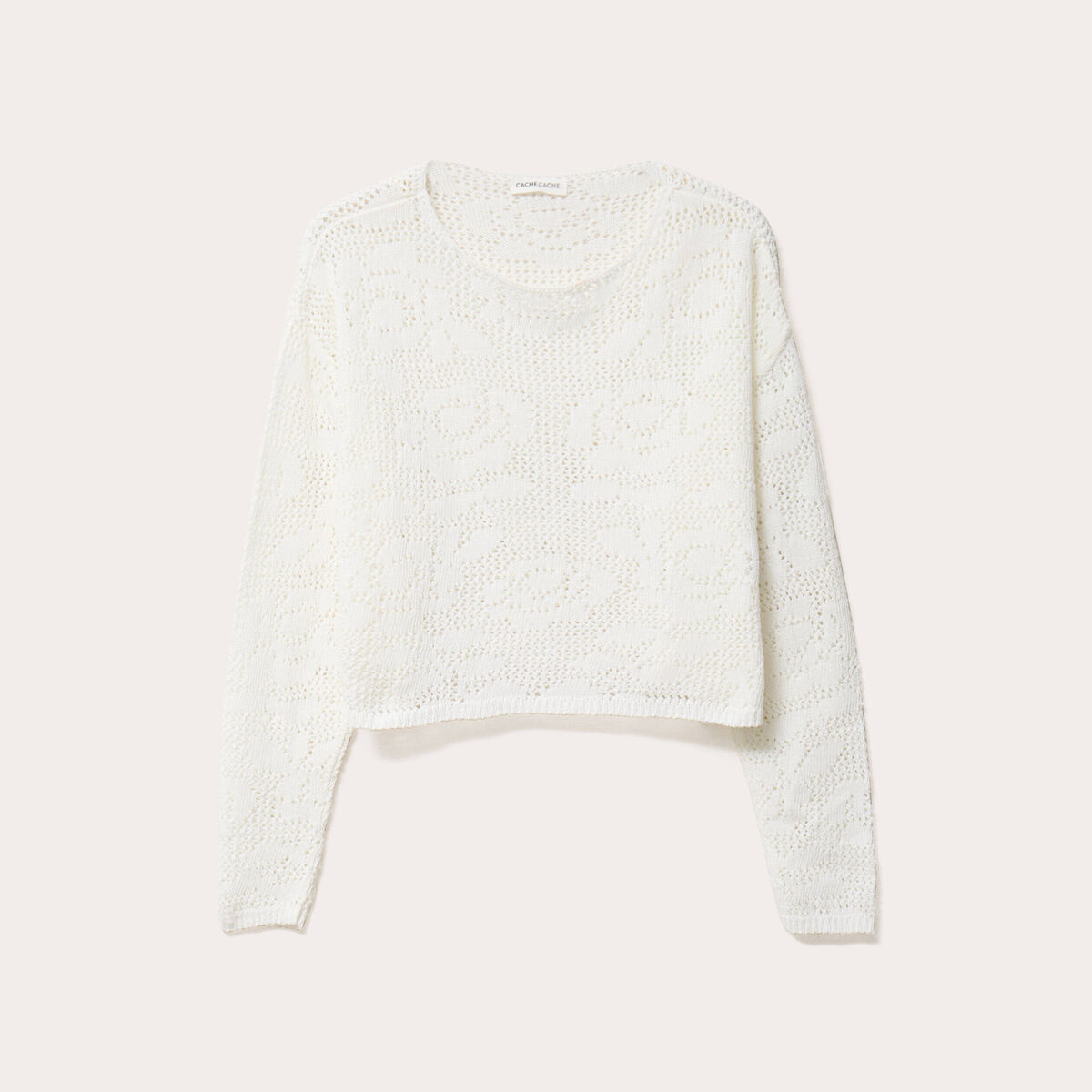 Pull manches longues ajouré blanc femme