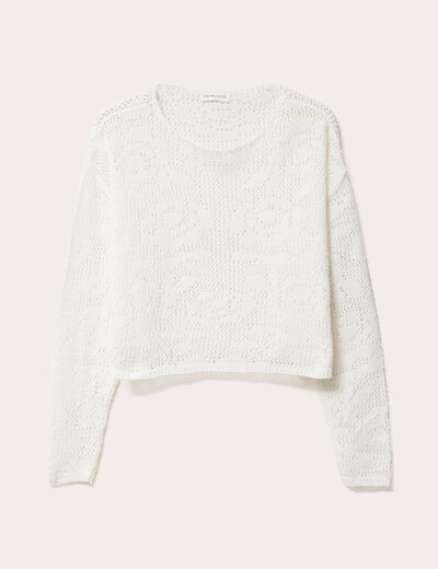 Pull manches longues ajouré blanc femme