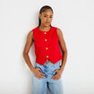 Gilet cintr&eacute; sans manches col v rouge femme