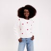 Pull &agrave; motifs coeurs ecru femme