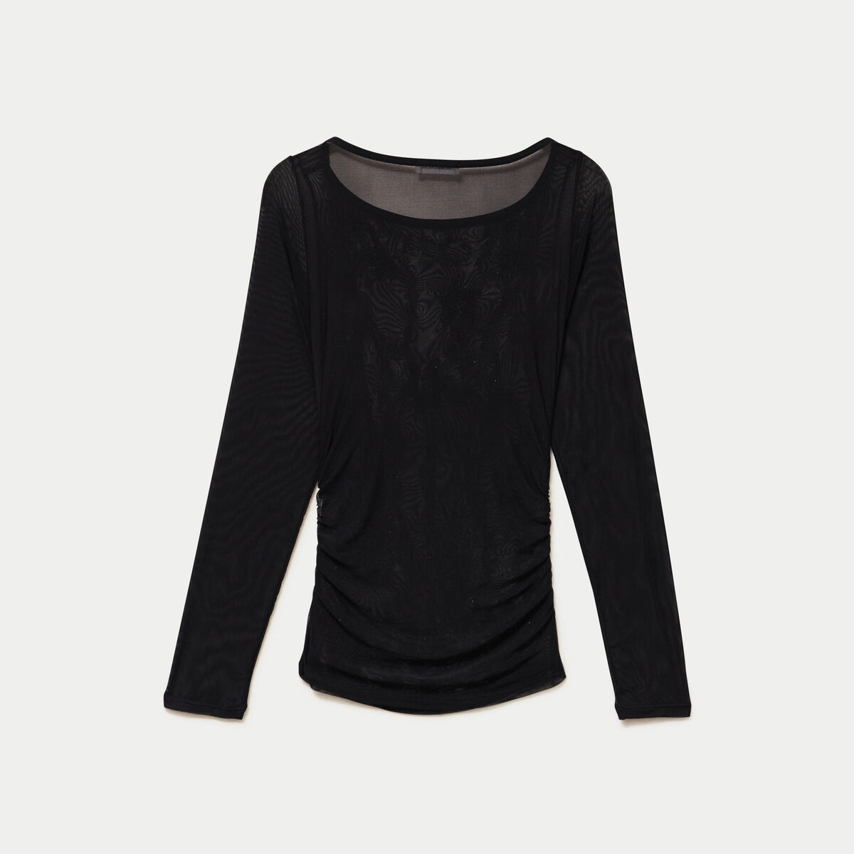 Top ajust&eacute; transparent col rond noir femme