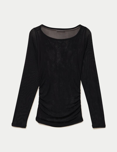 Top ajust&eacute; transparent col rond noir femme
