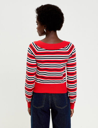 Gilet col bateau rouge femme