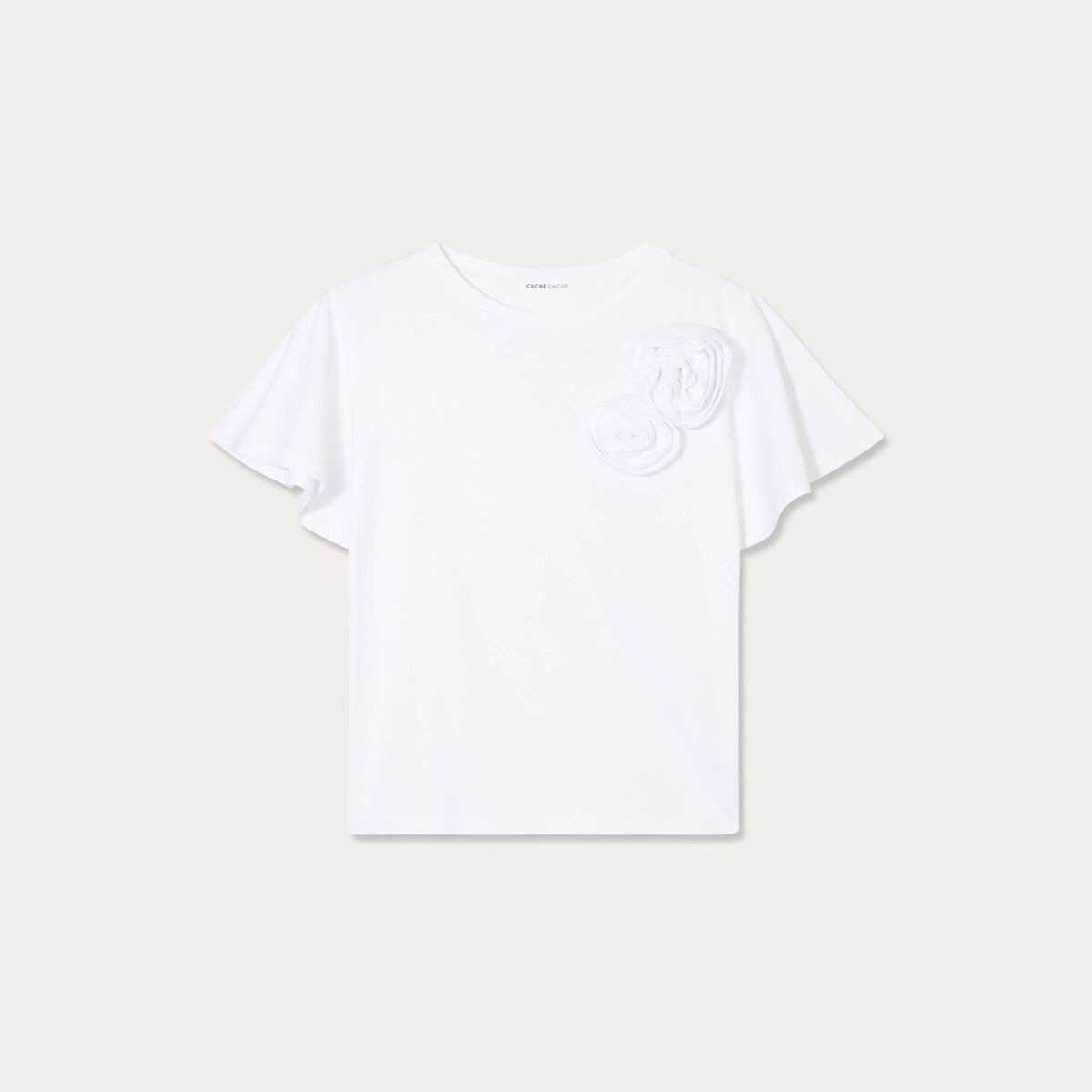 T-shirt d&eacute;tails fleurs blanc femme