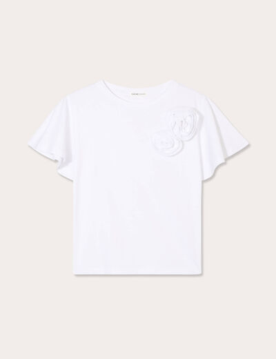 T-shirt détails fleurs blanc femme