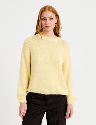 Pull manches longues jaune pastel femme