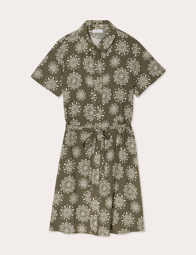 Robe chemise droite vert kaki femme