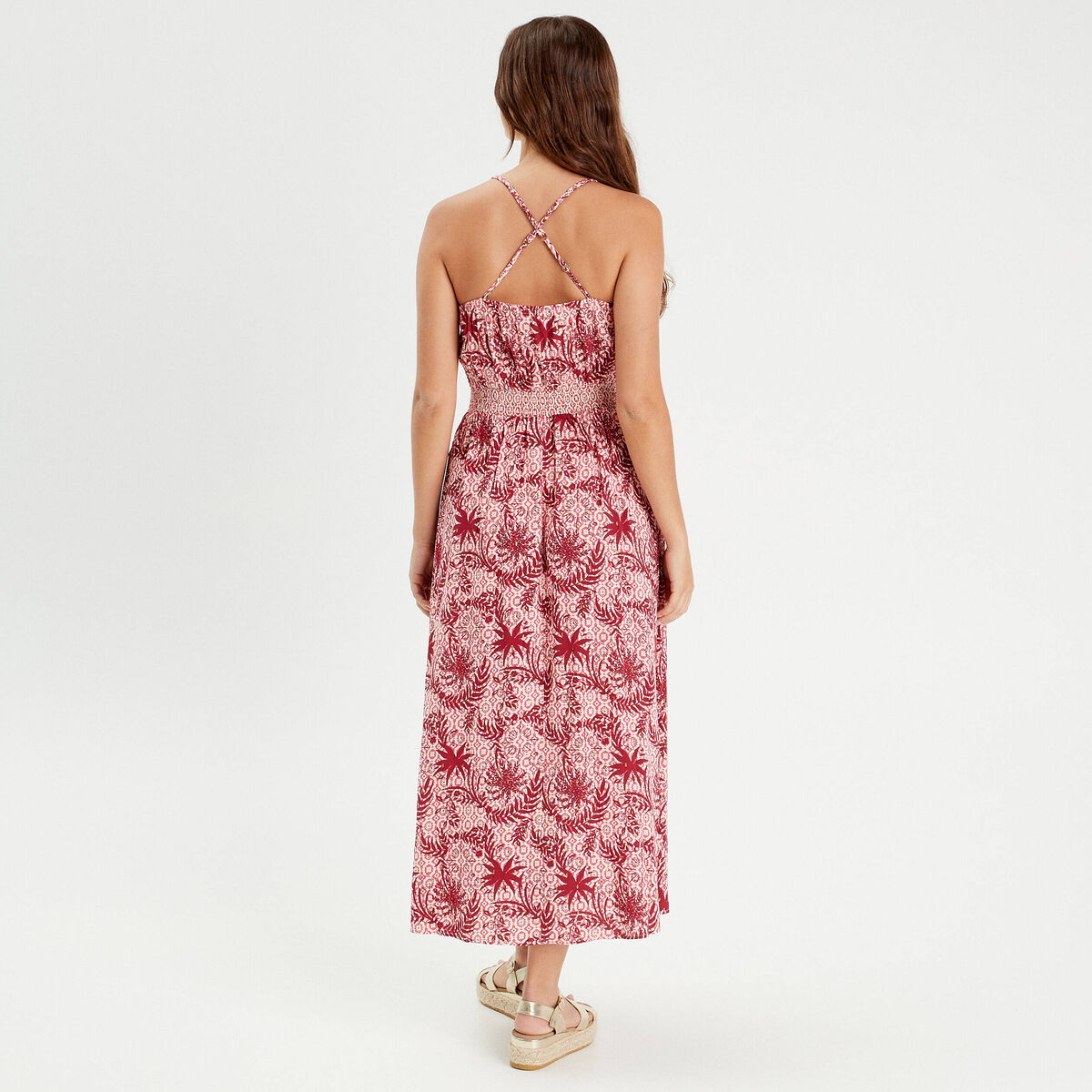 Robe longue évasée bretelles blanc femme