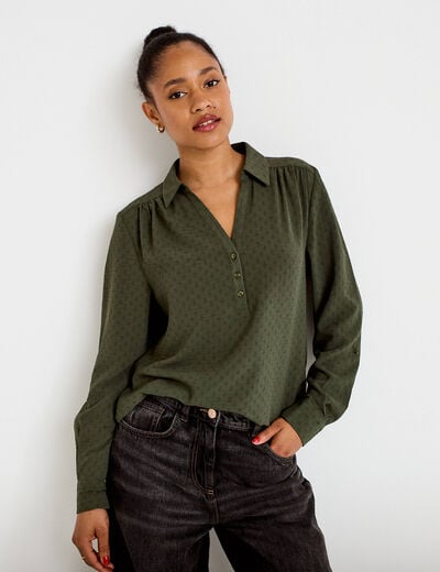 Blouse droite manches longues vert kaki femme