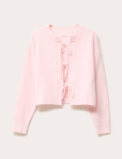 Gilet manches longues noué rose clair femme