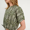 Blouse noeud manches courtes vert kaki femme