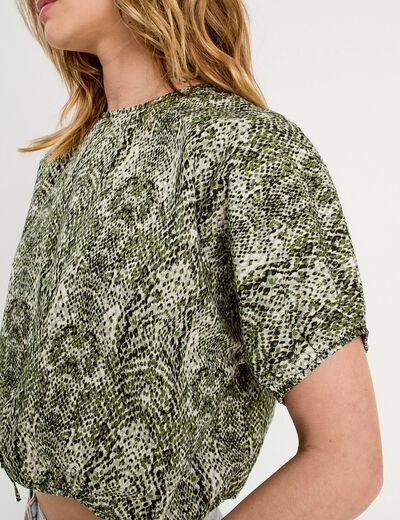 Blouse noeud manches courtes vert kaki femme