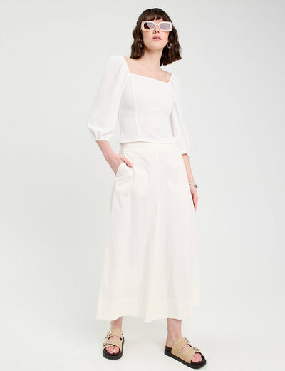 Pantalon jupe-culotte blanc femme