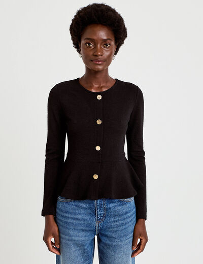 Top p&eacute;plum ajust&eacute; manches longues noir femme