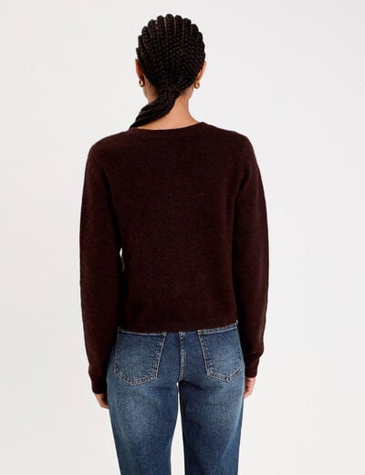Gilet boutonn&eacute; manches longues marron fonc&eacute; femme
