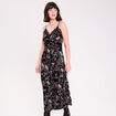 Robe longue droite col v dentelle noir femme