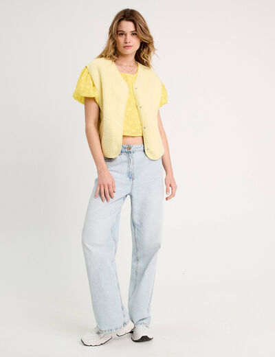 Blouse manches courtes jaune pastel femme