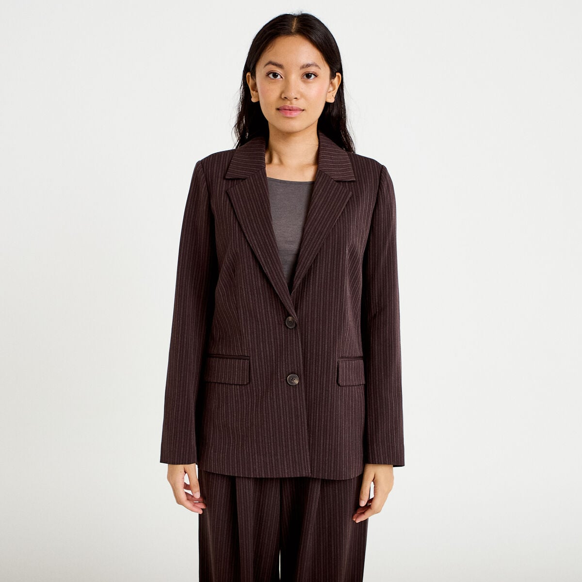 Blazer col classique manches longues marron femme