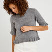 Pull col rond manches courtes gris clair femme