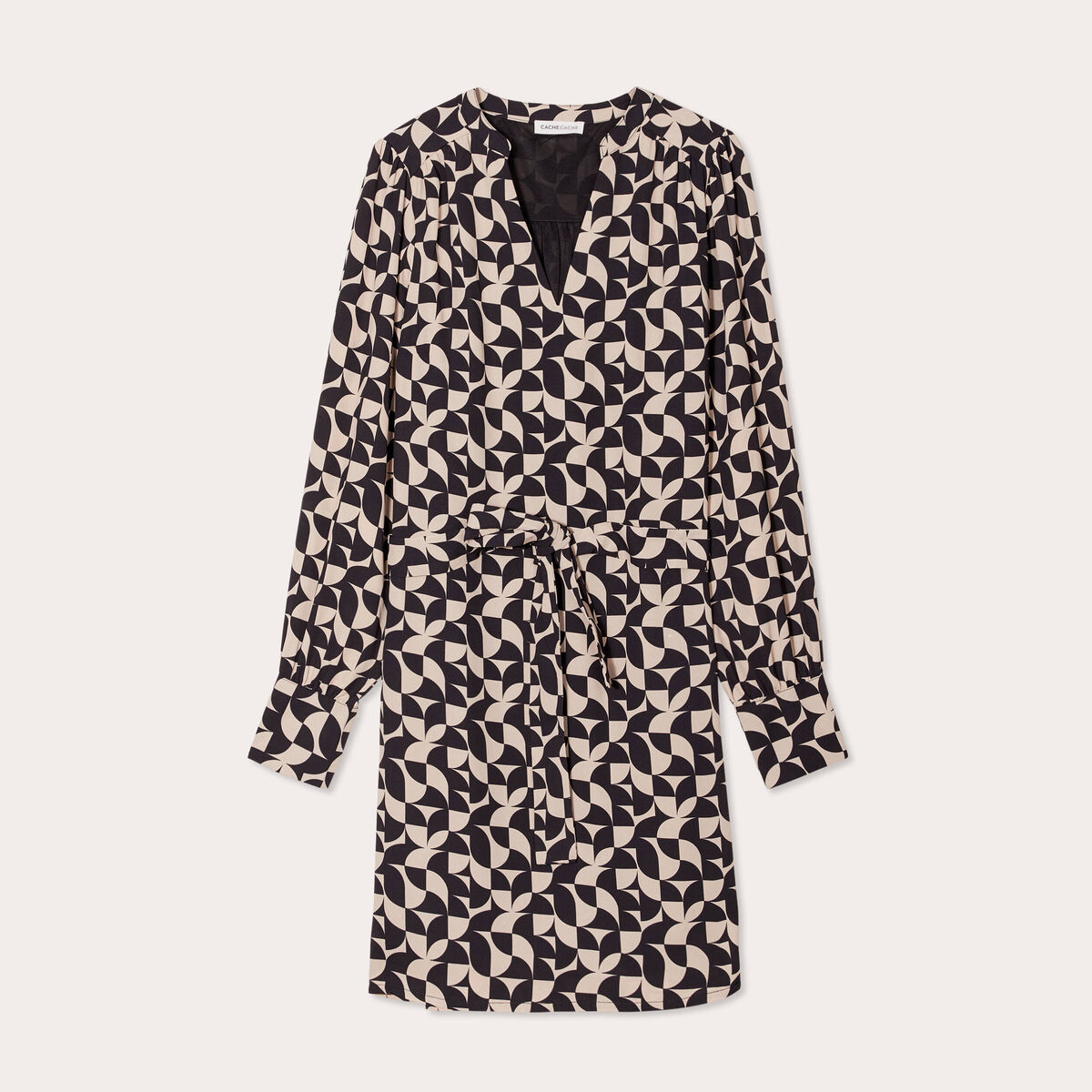 Robe droite ceinturée beige femme