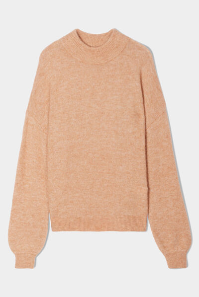 Pull col montant beige femme