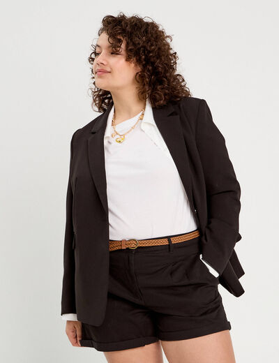Short chino ceinturé noir femme