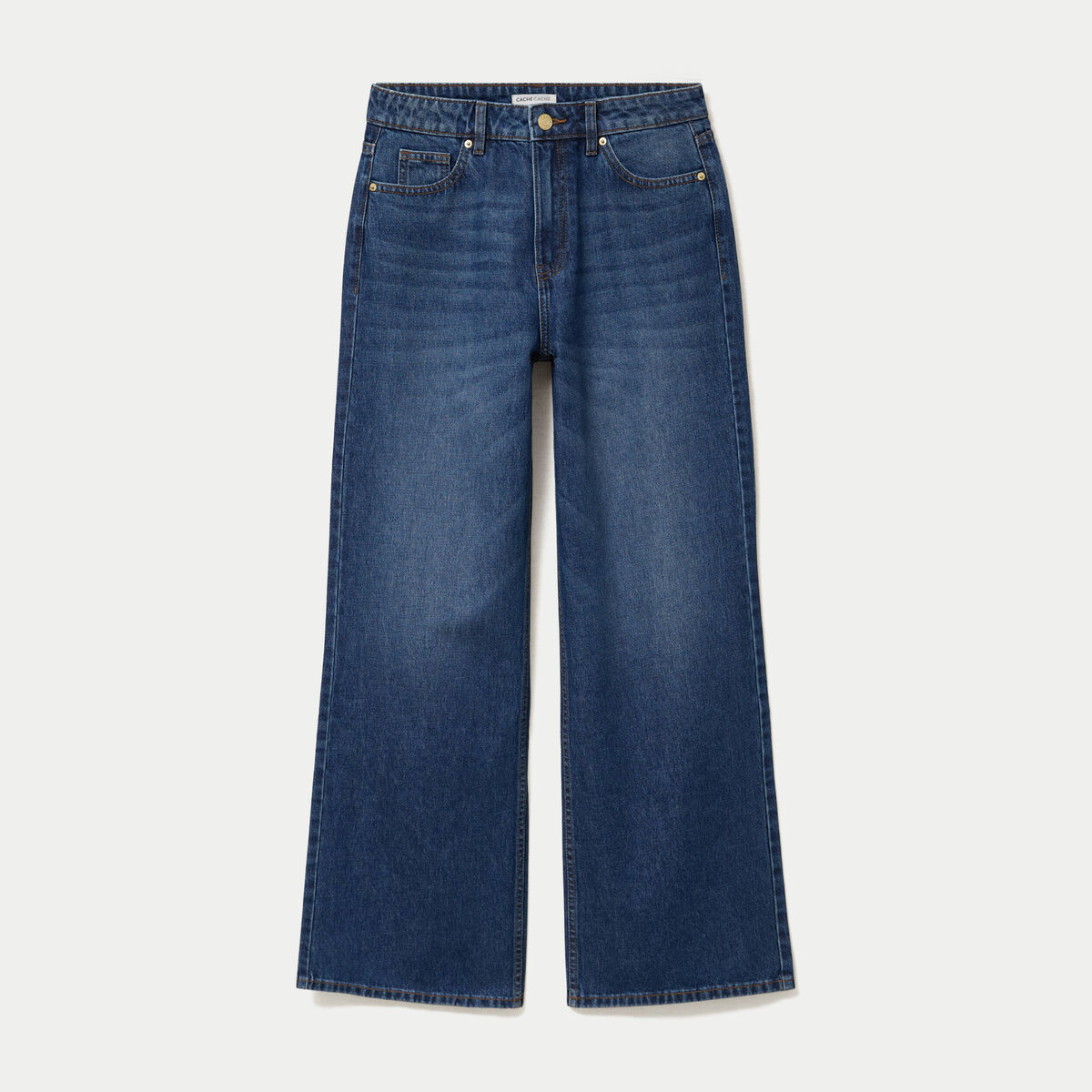 Jean wide leg taille haute Petite bleu fonc&eacute; femme