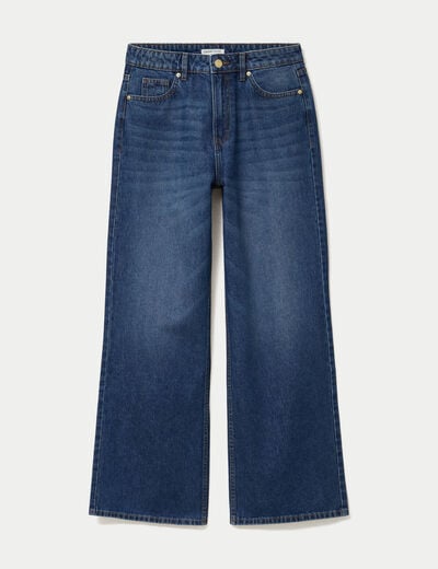 Jean wide leg taille haute Petite bleu fonc&eacute; femme