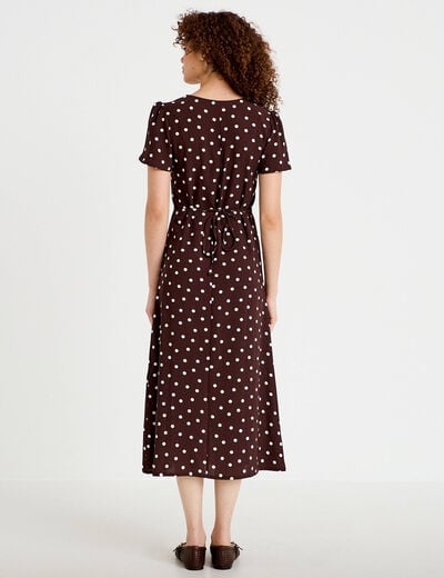 Robe longue &eacute;vas&eacute;e col v manches courtes marron femme