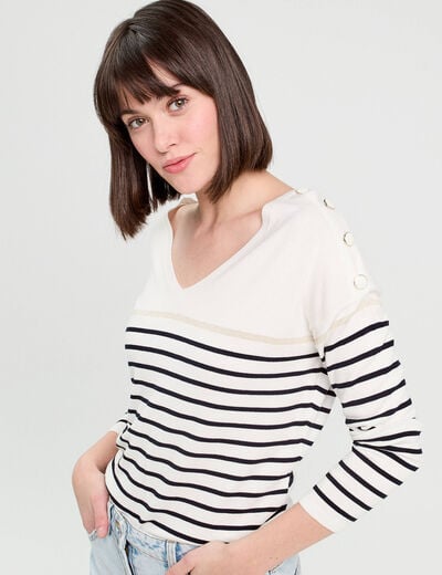 Pull avec boutons ecru femme