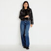 Veste droite cropped en similicuir noir femme