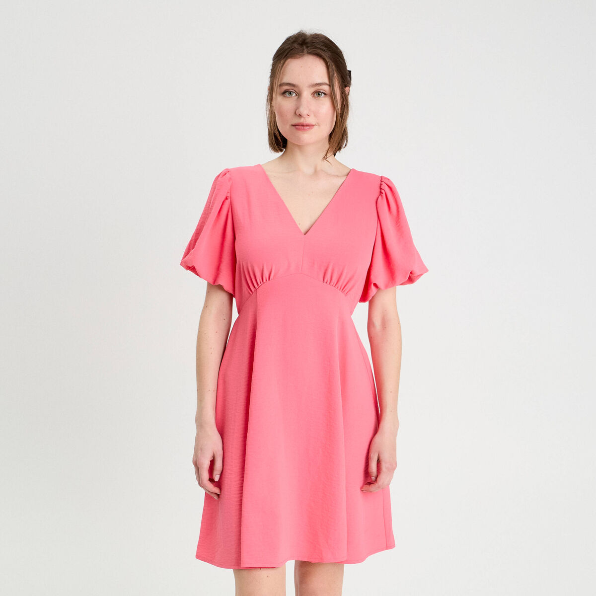 Robe trapèze manches courtes rose vif femme