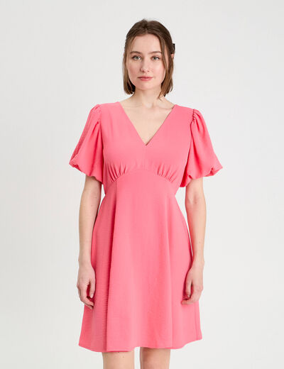 Robe trapèze manches courtes rose vif femme