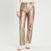 Pantalon droit enduit couleur or femme