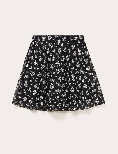 Jupe courte évasée en voile doublée noir femme