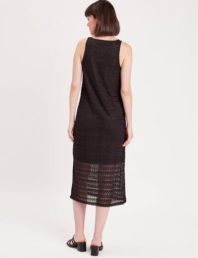 Robe longue droite ajourée noir femme