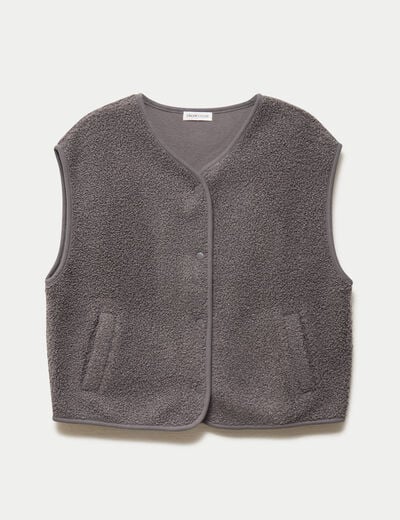 Gilet sans manches effet polaire gris fonc&eacute; femme