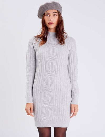 Robe pull droite col montant gris clair femme