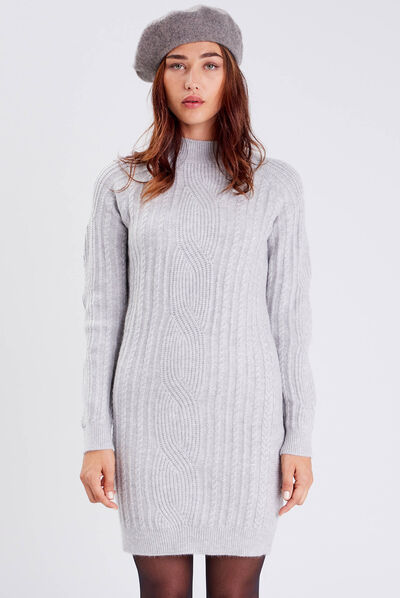 Robe pull droite col montant gris clair femme