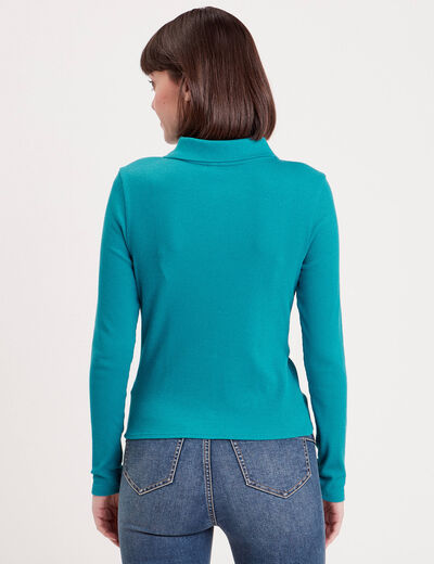 T-shirt côtelé avec fronces bleu femme